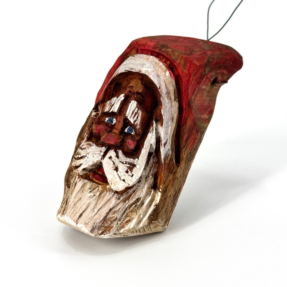 Brian Hall Signed Santa Carved Wood Folk Art Christmas Ornament